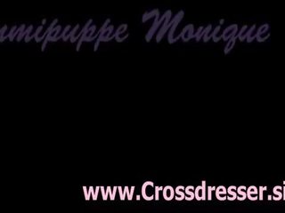 Gummipuppe Monique crossdresser with female mask in pub